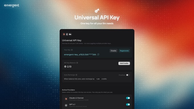 Emergent 通用 API 密钥示意图