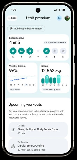 Fitbit 的全新应用程序，搭载 Gemini 驱动的健康教练，向 Premium 用户推出