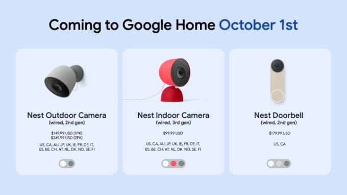 谷歌发布AI驱动的Nest室内外摄像头及新款门铃