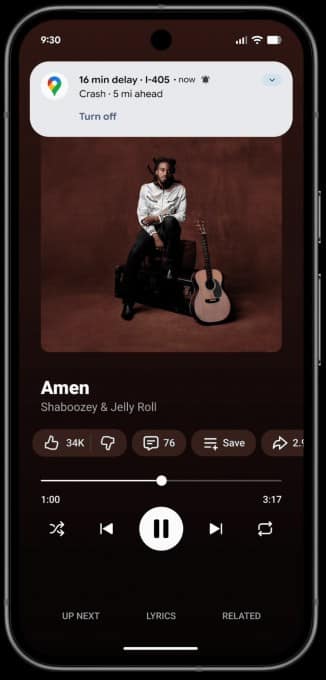 谷歌地图主动交通警示示意图