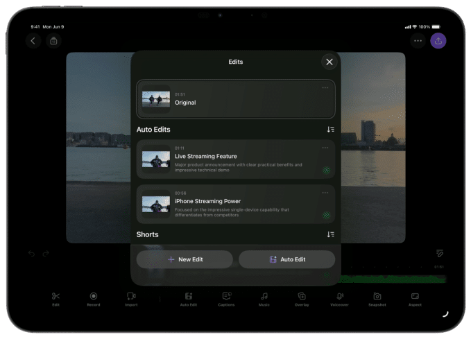Detail应用自动剪辑功能界面